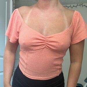American Eagle XS Coral Puff Sleeve Top